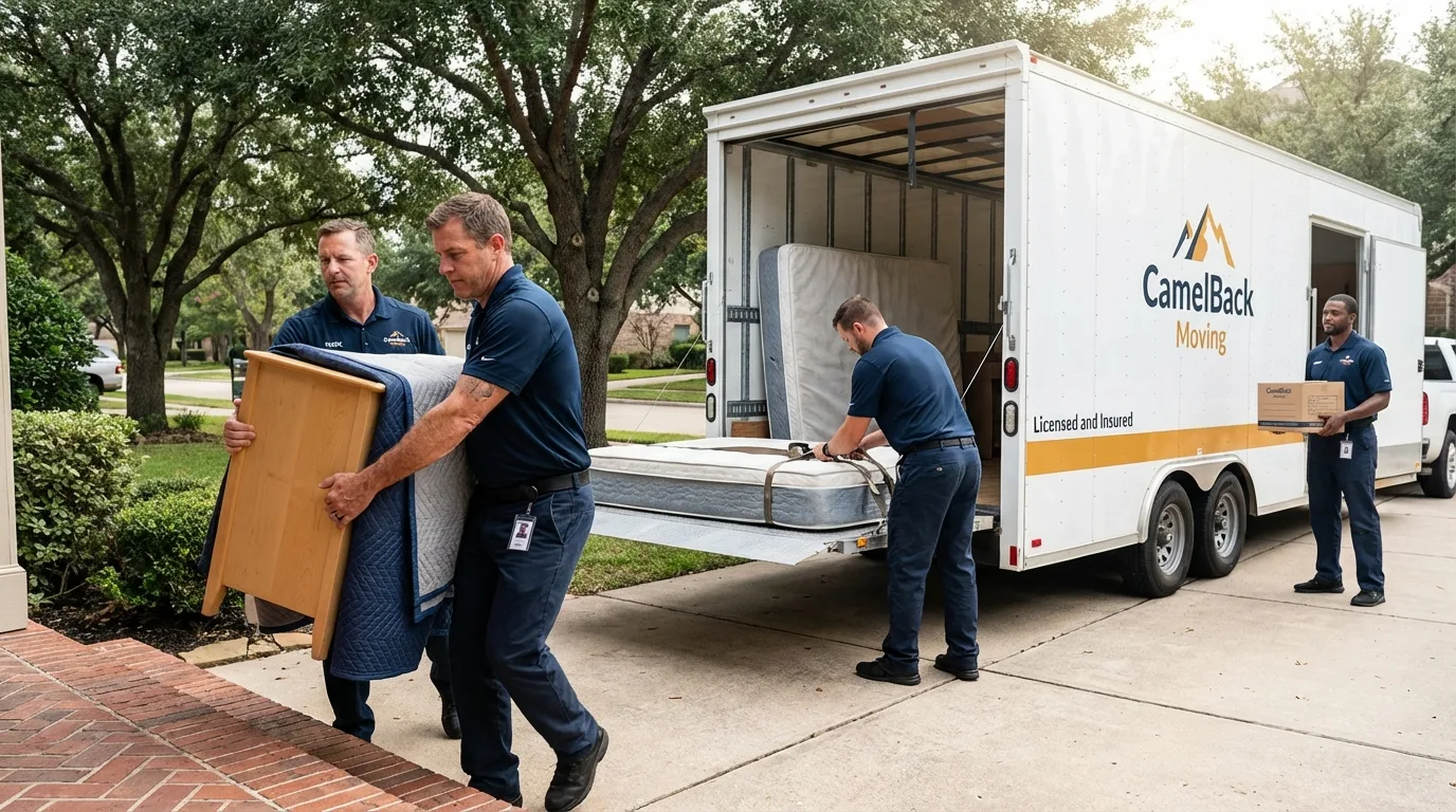 Crew loading residential truck for cross-state move from Highland Park, NJ