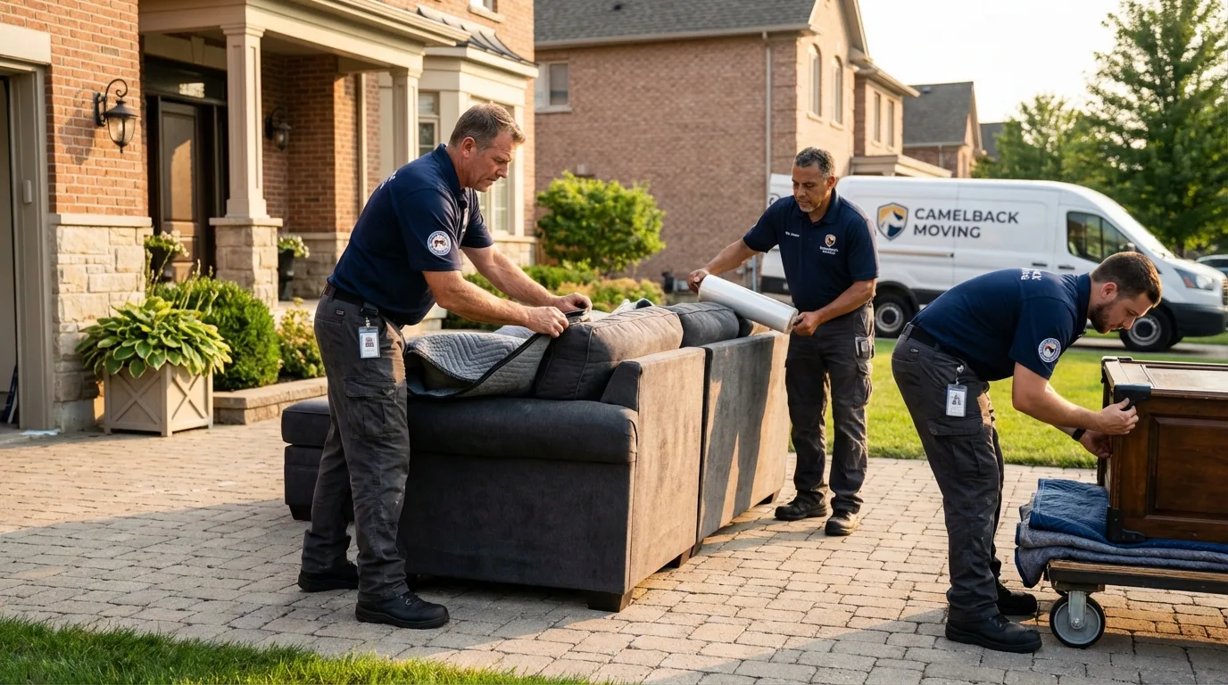 Large estate moving crew wrapping furniture in Highland Park, NJ
