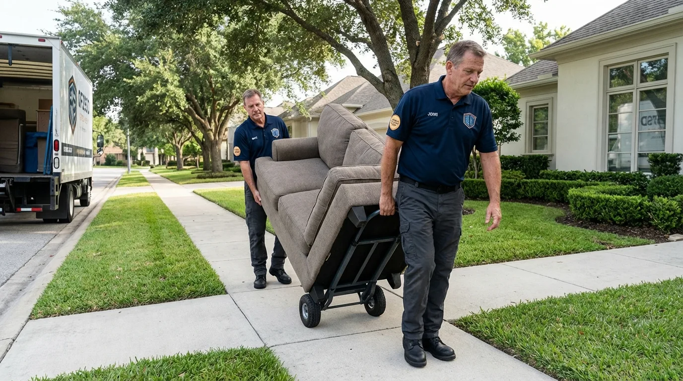 Local residential moving crew loading furniture in Highland Park, NJ